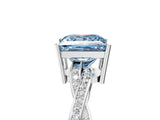 Platinum Fancy Blue Princess  Solitaire Twisted Pave Diamond Ring with Four-Prong Setting_24