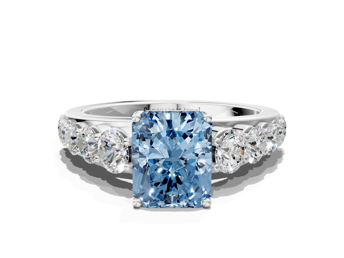 Platinum Fancy Blue Radiant Cut Brilliant Diamond Pavé Band with Six-Prong Setting_18