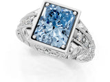 Platinum Fancy Blue Radiant Cut Brilliant Milgrain Filigree Diamond Ring with Square Prong Setting_13