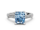 Platinum Fancy Blue Radiant Cut Brilliant Split Shank Pave Solitaire Ring with Four-Prong Setting_12