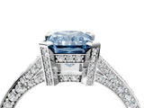 Platinum Fancy Blue Radiant Cut Brilliant Split Shank Pave Solitaire Ring with Four-Prong Setting_16