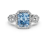Platinum Fancy Blue Radiant Cut Cut Halo Diamond Infinity Band with Four-Prong Setting_12
