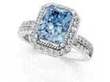 Platinum Fancy Blue Radiant Cut Diamond Double Halo Ring with Split Shank and Four-Prong Setting_37