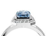 Platinum Fancy Blue Radiant Cut Diamond Double Halo Ring with Split Shank and Four-Prong Setting_40