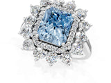 Platinum Fancy Blue Radiant Cut Diamond Floral Double Halo Engagement Ring with Prong Setting_163