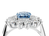 Platinum Fancy Blue Radiant Cut Diamond Floral Double Halo Engagement Ring with Prong Setting_166