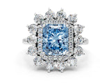 Platinum Fancy Blue Radiant Cut Diamond Floral Double Halo Engagement Ring with Prong Setting_42