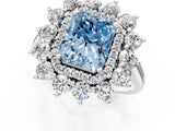 Platinum Fancy Blue Radiant Cut Diamond Floral Double Halo Engagement Ring with Prong Setting_43