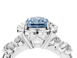 Platinum Fancy Blue Radiant  Cut Diamond Floral Halo Engagement Ring with Shared Prong Setting 4