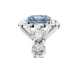 Platinum Fancy Blue Radiant  Cut Diamond Floral Halo Engagement Ring with Shared Prong Setting 5