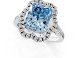 Platinum Fancy Blue Radiant Cut Diamond Floral Halo Split Shank Prong Setting Ring_7