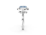 Platinum Fancy Blue Radiant Cut Diamond Floral Halo Split Shank Prong Setting Ring_8