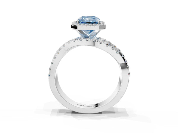 Platinum Radiant Cut Halo Twist Engagement Ring Setting for Fancy Blue Center
