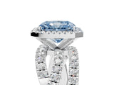 Platinum Fancy Blue Radiant Cut Diamond Halo Ring with Round Split Shank and Prong Setting_17
