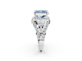 Platinum Fancy Blue Radiant Cut Diamond Halo Ring with Split Shank and Bezel Accents and Four-Prong Setting_8