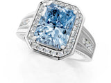 Platinum Fancy Blue Radiant Cut Diamond Halo Ring with Split Shank and Bezel Accents and Prong Setting_13