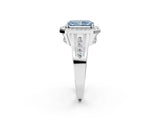 Platinum Fancy Blue Radiant Cut Diamond Halo Ring with Split Shank and Bezel Accents and Prong Setting_14