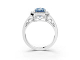 Platinum Fancy Blue Radiant Cut Diamond Halo Ring with Split Shank and Bezel Accents and Prong Setting_15