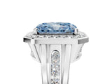 Platinum Fancy Blue Radiant Cut Diamond Halo Ring with Split Shank and Bezel Accents and Prong Setting_17