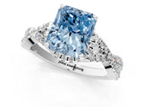 Platinum Fancy Blue Radiant Cut Diamond  Halo Twist Band Solitaire Prong Setting Ring_13