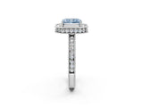 Platinum Fancy Blue Radiant Cut Diamond Milgrain Halo Engagement Ring with Round Pavé Band and Prong Setting_14