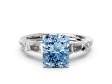 Platinum Fancy Blue Radiant  Cut Diamond Ring with Baguette Side Stones, Channel Set Band, and Four-Prong Setting_12
