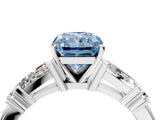 Platinum Fancy Blue Radiant  Cut Diamond Ring with Baguette Side Stones, Channel Set Band, and Four-Prong Setting_16