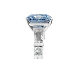 Platinum Fancy Blue Radiant  Cut Diamond Ring with Baguette Side Stones, Channel Set Band, and Four-Prong Setting_17