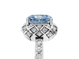 Platinum Fancy Blue Radiant Cut Diamond Scalloped Halo Engagement Ring with Round Shared Prong Band_5