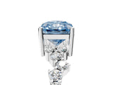 Platinum Fancy Blue Radiant Cut Diamond Scattered Round Accent Ring with Prong Setting_5