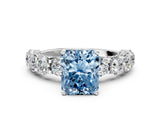 Platinum Fancy Blue Radiant Cut Diamond Side Stone Engagement Ring with Four-Prong Setting_6