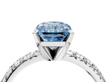 Platinum Fancy Blue Radiant Cut Diamond Solitaire Pavé Engagement Ring with Round Band and Prong Setting_6