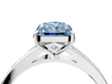 Platinum Fancy Blue Radiant Cut Diamond Solitaire Ring with Pavé Band and Prong Setting_16