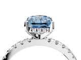 Platinum Fancy Blue Radiant Cut Diamond Solitaire Ring with Round  Pavé Band and Four-Prong Setting_40