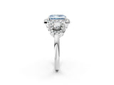 Platinum Fancy Blue Radiant Cut Diamond Three-Stone Halo Ring with Prong Setting and Pavé Accents_14