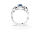 Platinum Fancy Blue Radiant Cut Diamond Three-Stone Halo Ring with Prong Setting and Pavé Accents_15