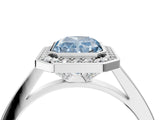 Platinum Fancy Blue Radiant Cut Halo Bezel Diamond Pave Band Ring_10