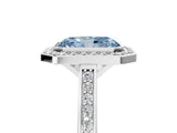Platinum Fancy Blue Radiant Cut Halo Bezel Diamond Pave Band Ring_11