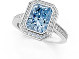 Platinum Fancy Blue Radiant Cut Halo Bezel Diamond Pave Band Ring_7