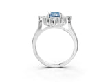 Platinum Fancy Blue Radiant Cut Halo Diamond Cluster Ring with Marquise and Round Stones on a White Gold Band with Prong Setting_3