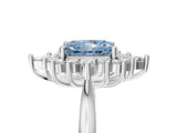 Platinum Fancy Blue Radiant Cut Halo Diamond Cluster Ring with Marquise and Round Stones on a White Gold Band with Prong Setting_5