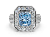 Platinum Fancy Blue Radiant Cut Halo Diamond Engagement Ring with Pave Split Shank and Four-Prong Setting_36