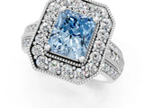Platinum Fancy Blue Radiant Cut Halo Diamond Engagement Ring with Pave Split Shank and Four-Prong Setting_37