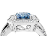 Platinum Fancy Blue Radiant Cut Halo Diamond Engagement Ring with Pave Split Shank and Four-Prong Setting_40