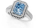 Platinum Fancy Blue Radiant Cut Halo Diamond Ring with Beaded Split Shank and Four-Prong Setting_7