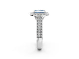 Platinum Fancy Blue Radiant Cut Halo Diamond Ring with Beaded Split Shank and Four-Prong Setting_8