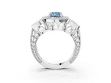 Platinum Fancy Blue Radiant Cut Halo Milgrain Diamond Engagement Ring with Leaf Band and Four-Prong Setting_15