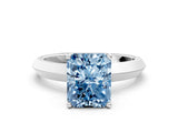 Platinum Fancy Blue Radiant  Cut Solitaire Engagement Ring with Flat Band and Four-Prong Setting