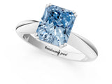 Platinum Fancy Blue Radiant  Cut Solitaire Engagement Ring with Tapered Band and Four-Prong Setting 1
