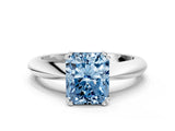 Platinum Fancy Blue Radiant  Cut Solitaire Engagement Ring with Tapered Band and Four-Prong Setting